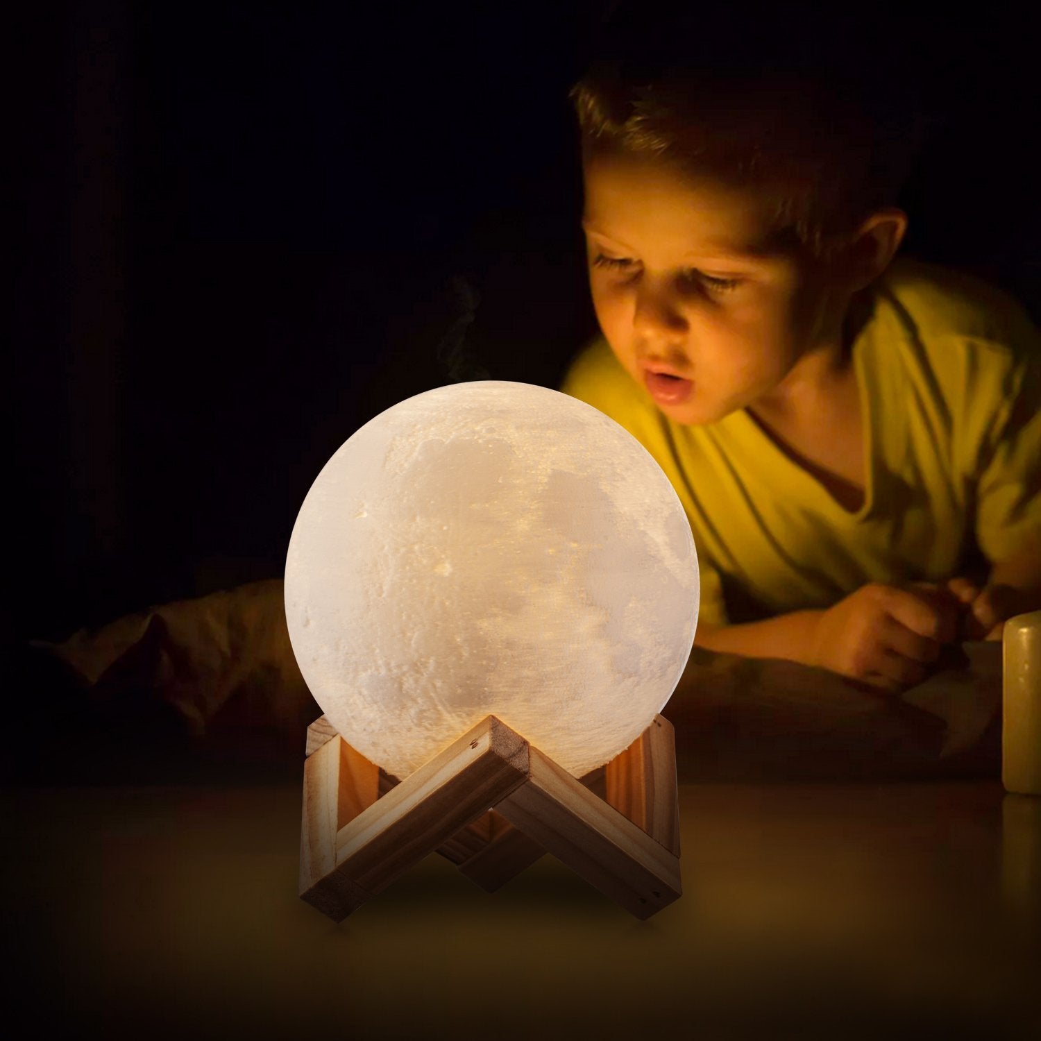 3D LED Moon Night Light, lampe de bureau de table au clair de lune magique